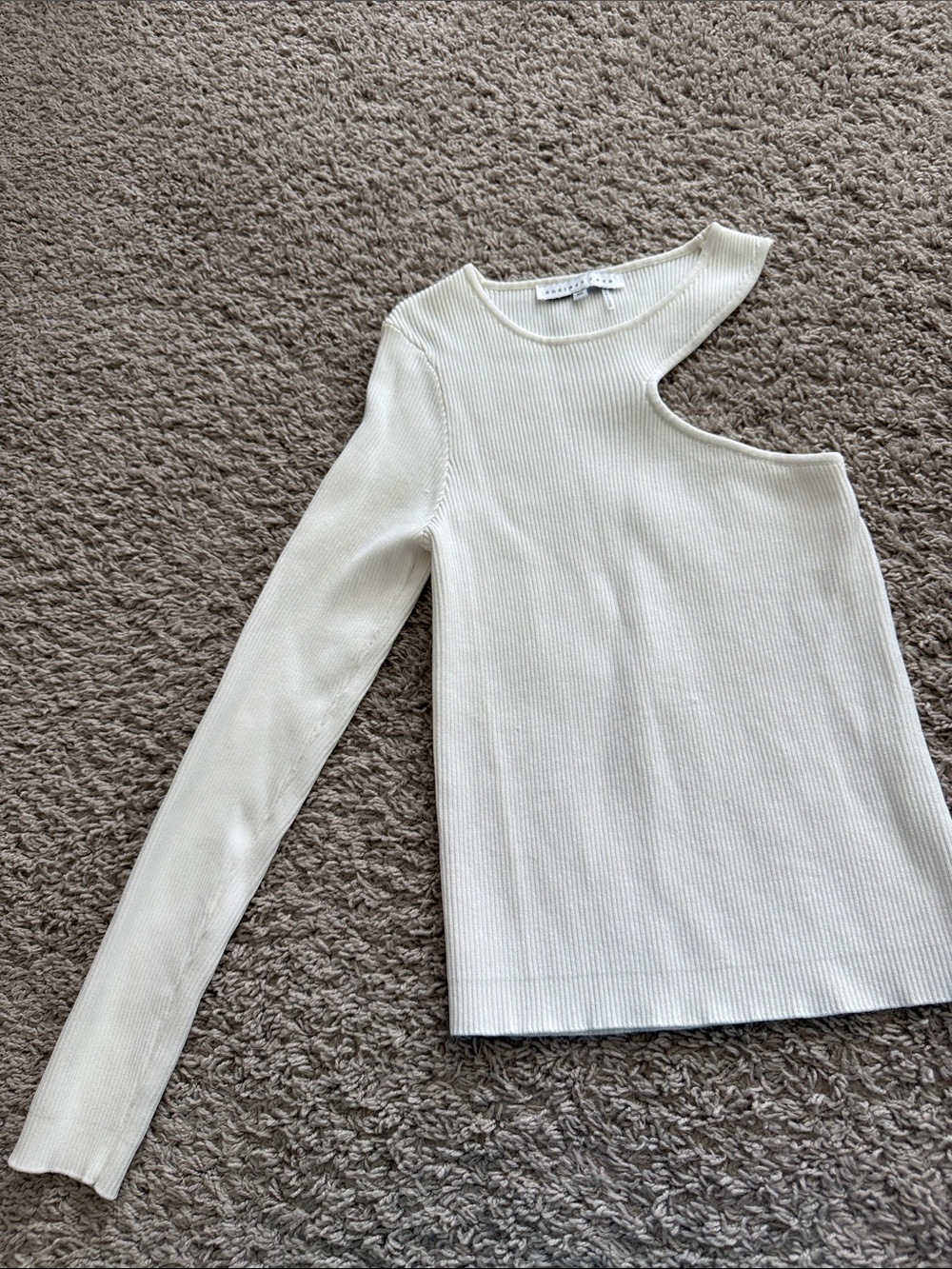 Endless Rose Cream Ribbed Asymmetric Cutout Long Sleeve Top